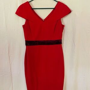 Red Midi Dress with Velvet Accent